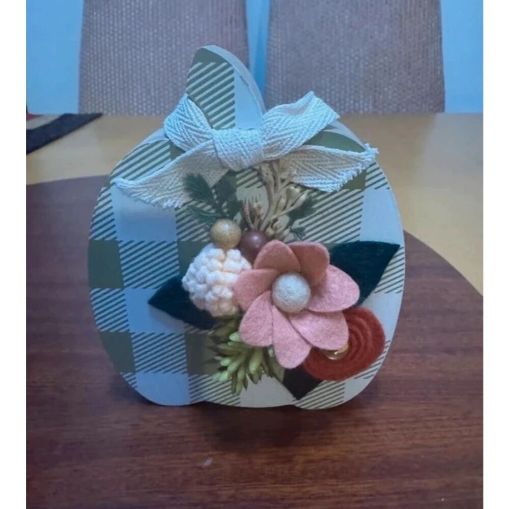 Hand decorated wood pumpkin